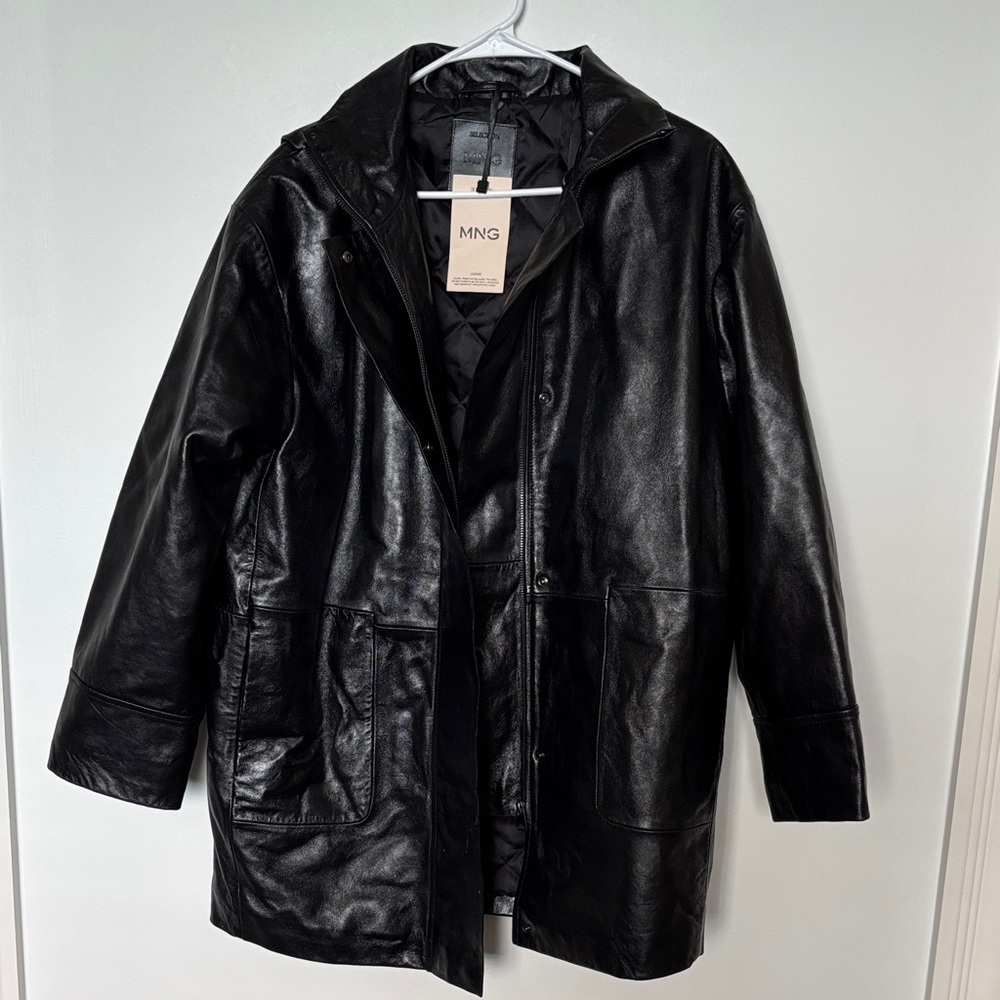 Mango Women's Sleek Black Leather Jacket, new with tags